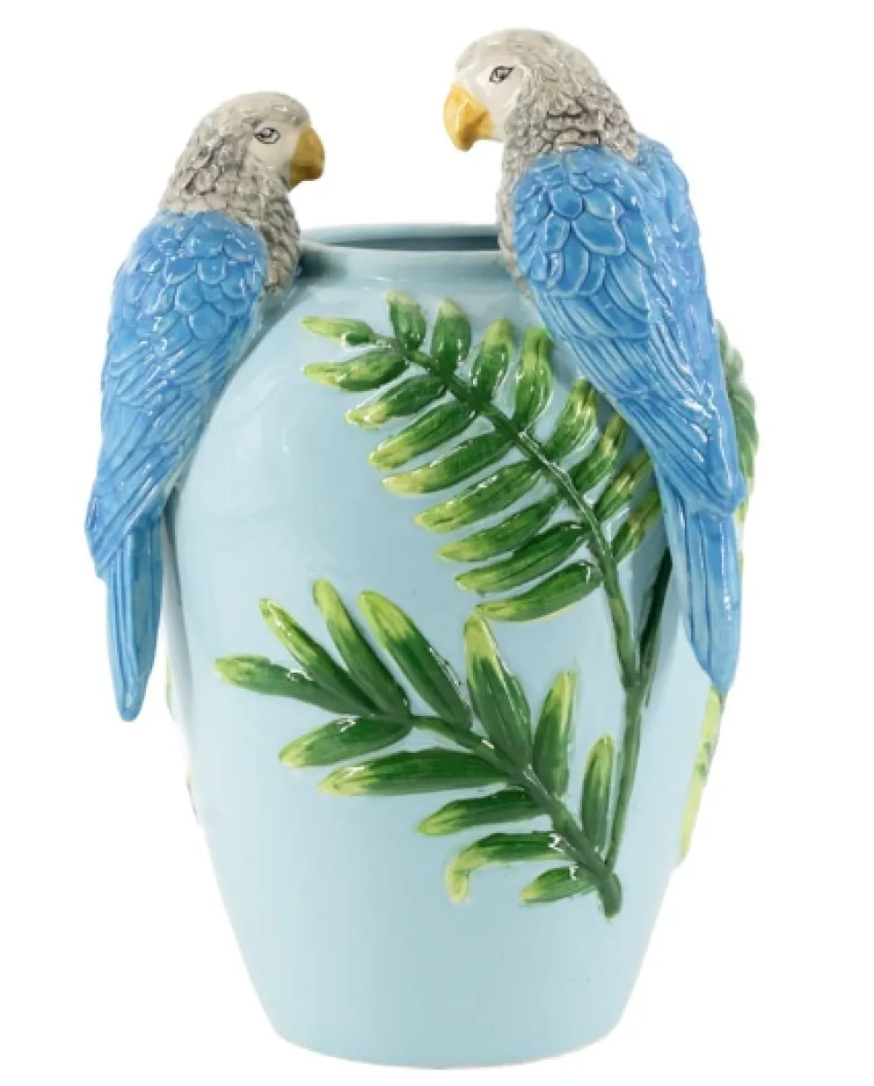 Aardewerk Vaas met Vogels kopen | Handgemaakte Blauwe 4D Vaas 20x31cm | Chique Living