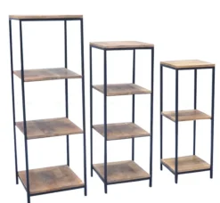 Boekenkast Rek Set van 3 | Mango Hout / Zwart Staal | Chique-Living