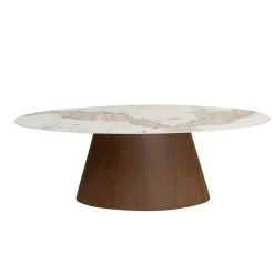 Ellipse Eettafel Marmer / Walnoot – Luxe Ovale Eetkamertafel 220x110cm