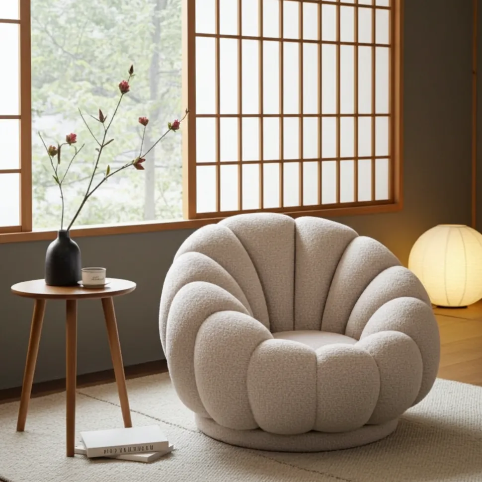 Fauteuil Poppy – Bouclé Beige | 97x97x69 cm