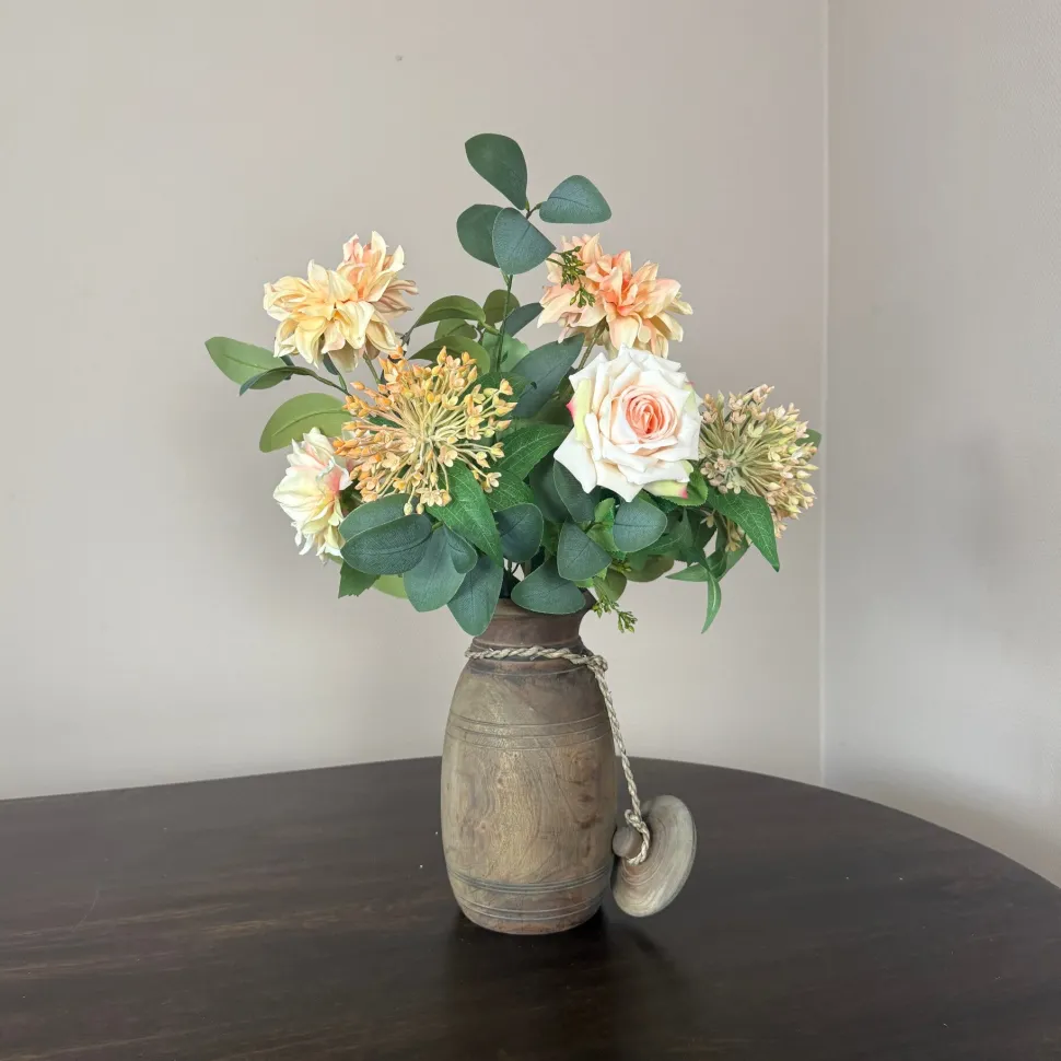 Houten Pot Inclusief Zijden Bloemen Boeket | Chique-Living
