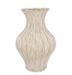 Ivory Vaas ‘Lima’ – Aardewerk Vaas met Reliëf | 21x21x31 cm | Chique-Living Meta Description: