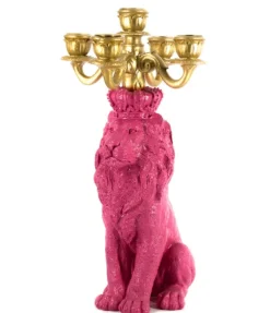 Kandelaar Leeuw kopen | Luxe Decoratieve Kandelaar Roze/Goud 35cm | Kolony – Chique Living