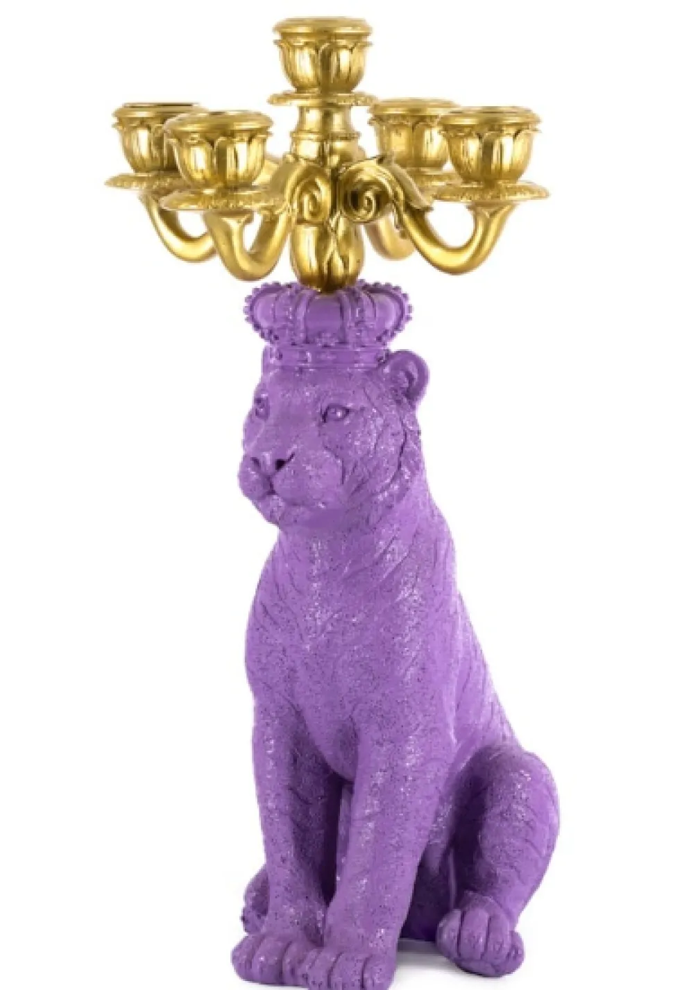 Kandelaar Tijger kopen | Luxe Decoratieve Kandelaar Paars/Goud 35cm | Homebound by Kolony – Chique Living