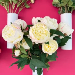 Kunstbloemen Pioenroos Crème 69cm – 2 Bloemen en 1 Knop