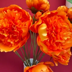 Kunstbloemen Pioenroos Fel Oranje 65cm – Zonder Blad, Krachtige Kleur