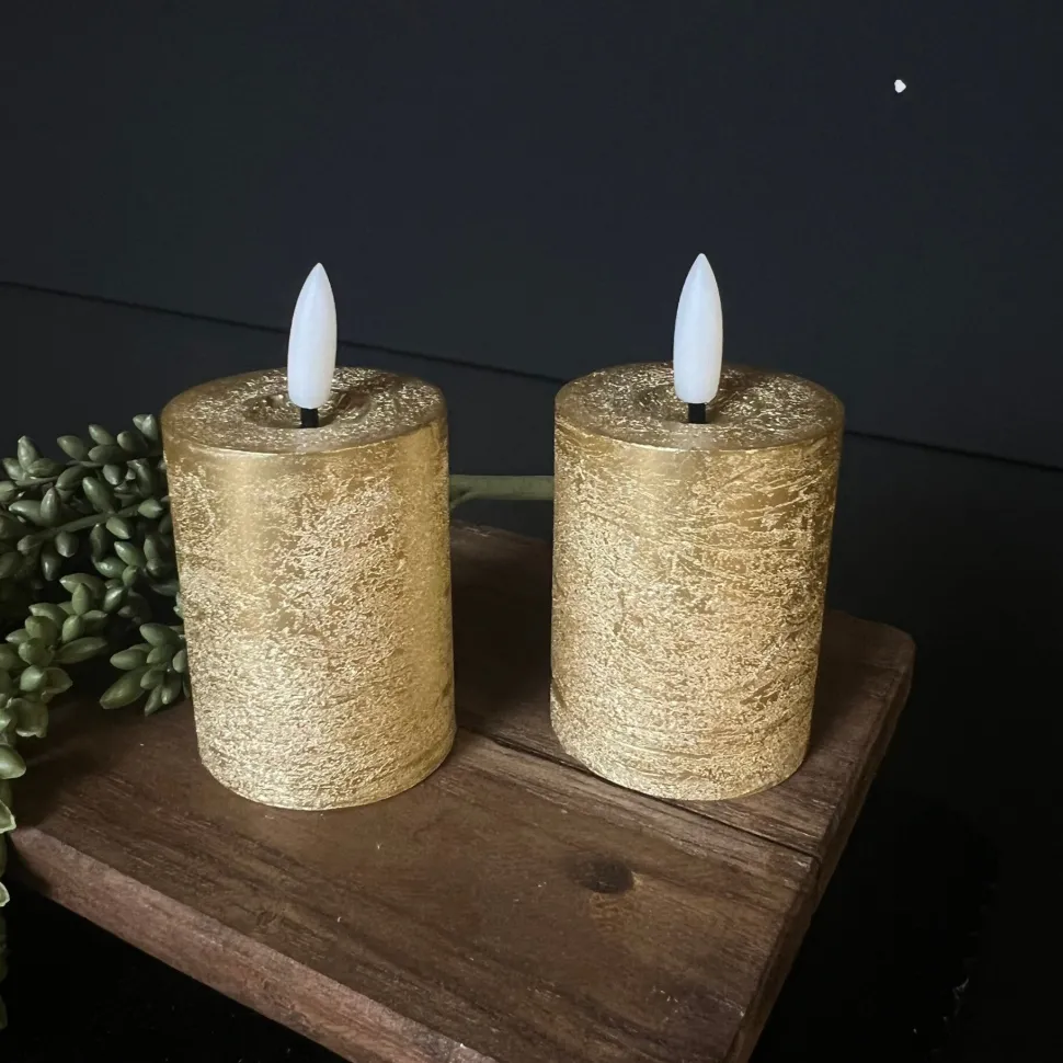 Mini LED Stompkaarsen Goud – Set van 2 | Luxe Wax Kaarsen op AAA-batterijen