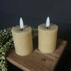 Mini LED Stompkaarsen Taupe – Set van 2 | Realistische Wax Kaarsen op AAA-batterijen