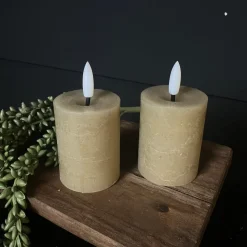 Mini LED Stompkaarsen Taupe – Set van 2 | Realistische Wax Kaarsen op AAA-batterijen