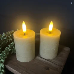 Mini LED Stompkaarsen Taupe – Set van 2 | Realistische Wax Kaarsen op AAA-batterijen