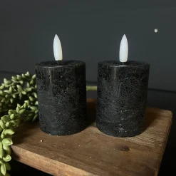 Mini LED Stompkaarsen Zwart – Set van 2 | Realistische Wax Kaarsen op AAA-batterijen