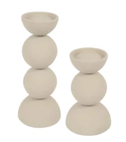 PRE ORDER Kandelaar Beige Bol | Set van 2 | Chique-Living