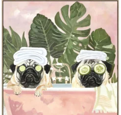 Schilderij Bath Pugs 70×70 cm – Met Houten Frame | Chique-Living