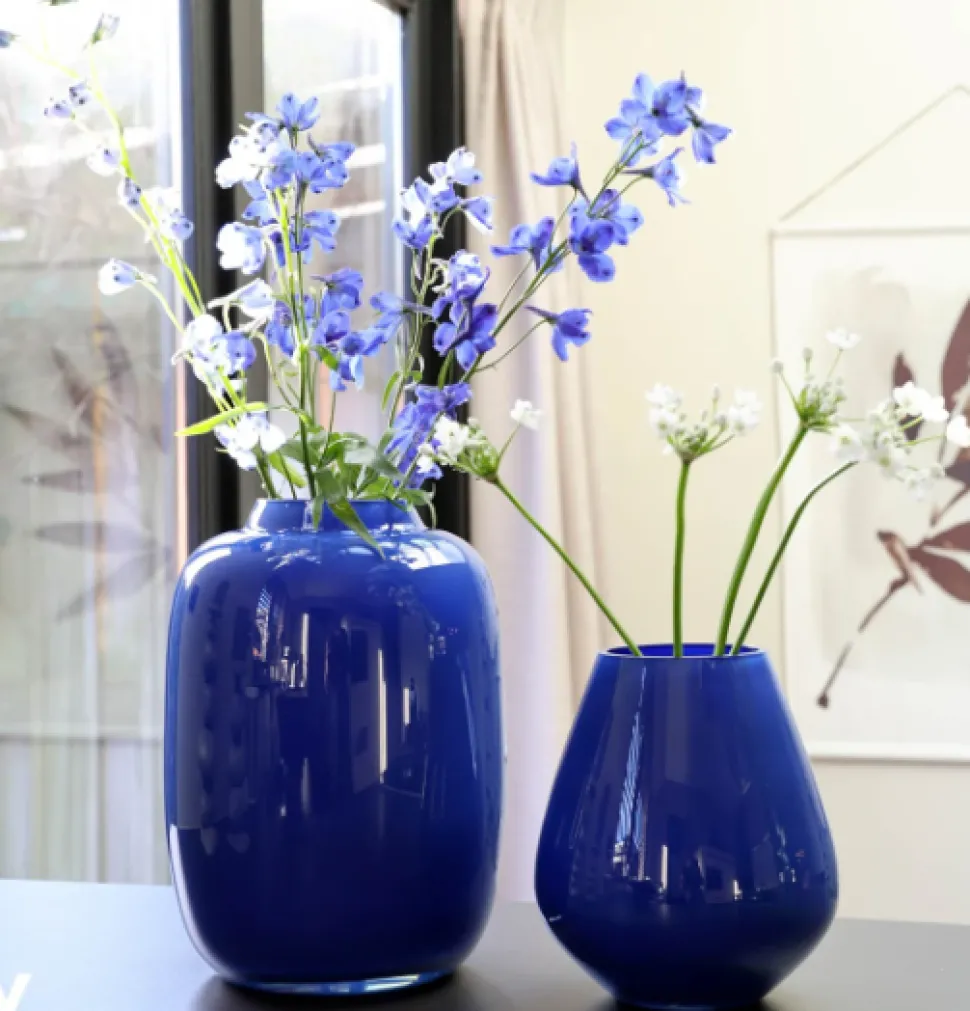 Tasman Vaas / Windlicht Bright Blue – Ø18x20 cm | Glanzend glas