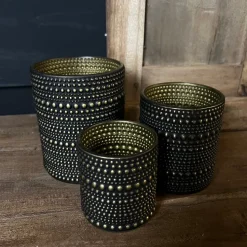 Waxinelichthouder Dots | Zwart/Goud | Verkrijgbaar in 3 maten | Chique-Living