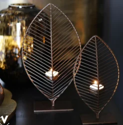 Waxinelichthouder ‘Leaf’ Bronze – 2 Maten | Chique-Living