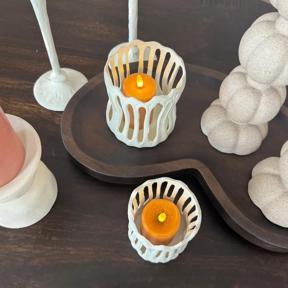Waxinelichthouder 'TIVOLI' | Creme | In 2 maten | Chique-Living