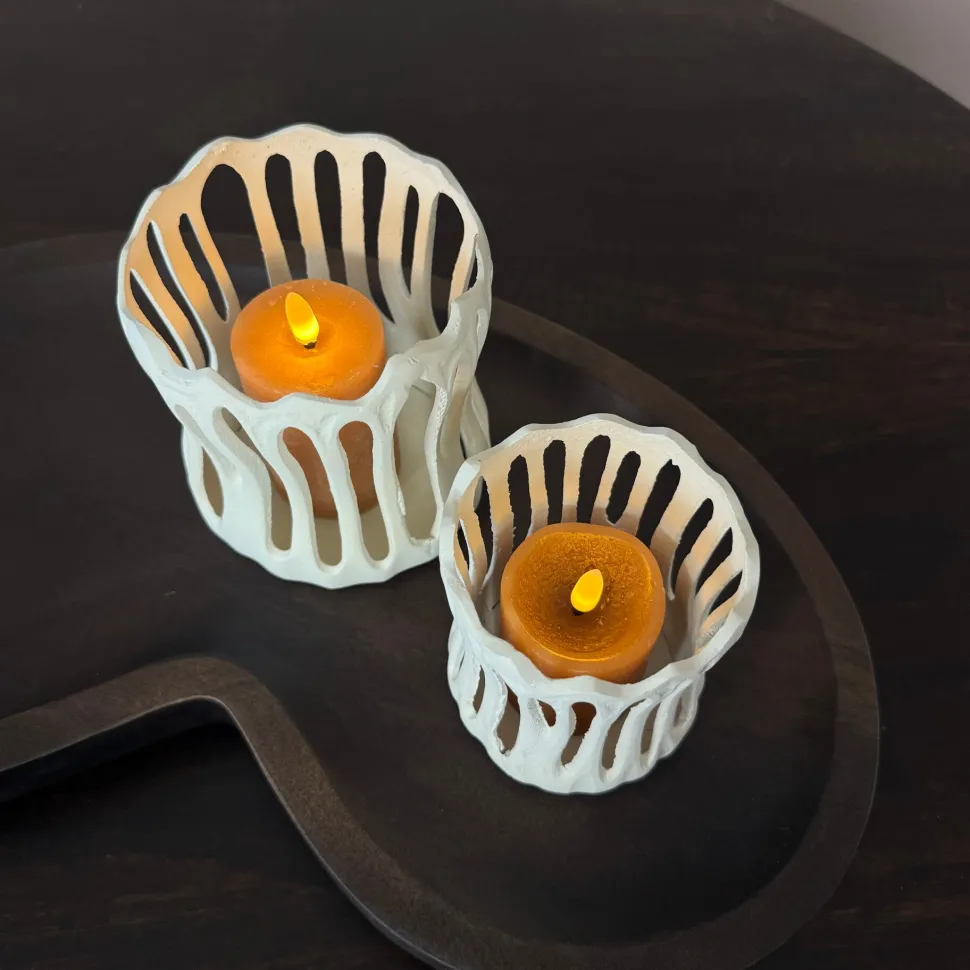 Waxinelichthouder 'TIVOLI' | Creme | In 2 maten | Chique-Living
