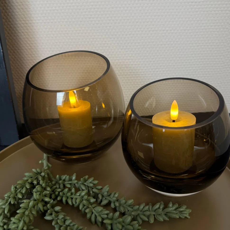 Windlicht Taupe Smoke Glas | Verkrijgbaar in 2 maten | Chique-Living