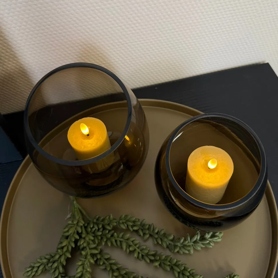 Windlicht Taupe Smoke Glas | Verkrijgbaar in 2 maten | Chique-Living